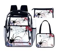 Kacctyen Mochila transparente de 3 piezas para estadio, resistente y transparente, con bolsa de almuerzo, Negro, Medium, Moderno