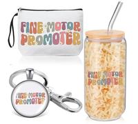 Kacctyen Regalo de terapia ocupacional para mujeres, bolsa de maquillaje para terapeutas ocupacionales con llavero, vasos de vidrio de 17 onzas con tapas y popotes, regalos de terapia para terapeutas