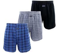 Kacouni 3 Piezas Calzoncillos Bóxer Hombre Anchos, Tejido 100% Algodón Cómodos Suave Transpirable Pantalones de Pijama Hombre Talla M-3XL (3XL, 3X Mix01(Negro/Azul Cuadros))