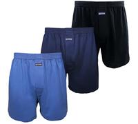 Kacouni 3 Piezas Calzoncillos Bóxer Hombre Anchos, Tejido 100% Algodón Cómodos Suave Transpirable Pantalones de Pijama Hombre Talla M-3XL (3XL, Negro + Azul Oscuro + Azul)