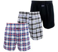 Kacouni 3 Piezas Calzoncillos Bóxer Hombre Anchos, Tejido 100% Algodón Cómodos Suave Transpirable Pantalones de Pijama Hombre Talla M-3XL (L, 3X Mix02(Negro/Rojo Cuadros))