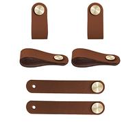 Kacrilidi 6 Piezas Tiradores de Cuero, Muebles de Cuero Manija Con Tornillos, Tiradores Armario Piel para Cajones, para Accesorio de Mobilario, Armario, Cajón, Puerta, Marrón, 14.2 x 2.5 cm