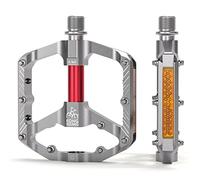 Kadacha Pedales de Bicicleta Con Tiras Reflectantes, 3 Rodamientos Sellados, Plataformas de Aluminio CNC Antideslizantes, 9/16 Pulgadas para Carretera, MTB (Plata)