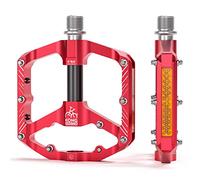 Kadacha Pedales de Bicicleta con Tiras Reflectantes, 3 rodamientos sellados, Plataformas de Bicicleta de Aluminio CNC Antideslizantes, Pedales de 9/16 Pulgadas para Bicicleta de Carretera, MTB (Rojo)