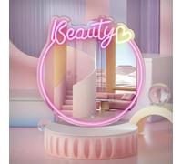 KADAFAGO Lámpara de neón con espejo de belleza para habitación de niña, decoración de pared, regalos para niñas, lámpara de espejo para salón de belleza, decoración de tocador