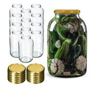 KADAX 12 unidades Tarros de Cristal 4L con Tapa de Rosca fi100mm para Pepinillos, Kombucha, Kimchi, Conservas, Fermentar, Encurtir, Boca Ancha (Dorado)