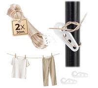 KADAX 2 cuerdas de tendedero de 30 m, 2 mm, con núcleo de acero y revestimiento de plástico, resistente a la intemperie para balcón, jardín y camping, correa extra fuerte