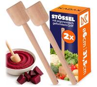 KADAX 2 x Machacador de hierbas de madera, 31,5 x 6 cm, para fermentar chucrut, machacador de patatas, machacador de madera, apisonador de madera