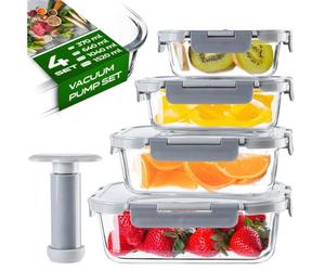 KADAX 4x Recipientes de Vidrio al Vacío para Alimentos con Bomba