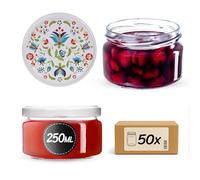 KADAX 50 tarros de 250 ml con tapa de rosca fi82 mm, tarros de postre, tarros de mermelada con tapa Twist-Off, herméticos y aptos para lavavajillas, vidrio de pared gruesa (flores, 50 unidades)