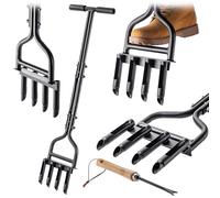 KADAX Aireador de césped, tenedor de aireación para césped, aireador con mango en T y 4 spoon huecos, aireador de césped, pájaro carpintero para la ventilación del césped y el cuidado del césped