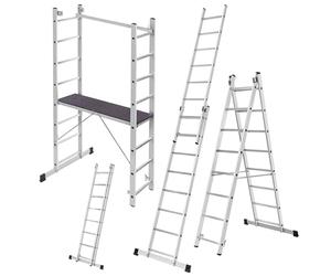 KADAX Andamio Aluminio 16 peldanos | 114x214cm | Plataforma Antideslizante | Escalera Plegable Multiusos | hasta 150kg