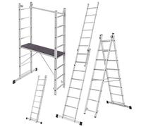 KADAX Andamio de aluminio, 114 x 214 cm, andamio con 16 peldaños, andamio multifunción, escalera multiusos con plataforma y pies antideslizantes