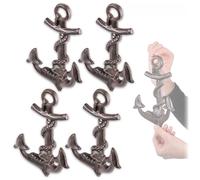 KADAX Anker - Juego de 4 ganchos de pared de hierro fundido, diseño marítimo con 2 ganchos, para baño, decoración de pared con perchero (marrón)