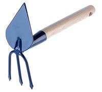 KADAX Azada de metal, azada de jardín con mango de madera, doble azada para jardín para aflojar, ventilar y deshierbar el suelo, azada para malas hierbas (corto, forma de corazón - 3 dientes, con