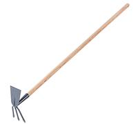 KADAX Azada de metal, azada de jardín con mango largo de madera, doble azada para jardín para aflojar, ventilar y deshierbar el suelo, azada de malas hierbas (larga, rectángulo - 3 dientes, con mango