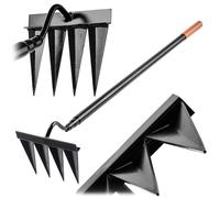 KADAX Azada para malas hierbas con 4 puntas afiladas, azada de jardín de acero altamente carbonizado para jardinería, herramienta de jardín para deshierbar, aflojar y airear el suelo (con mango de