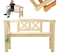 KADAX - Banco de jardín - 119 x 44 x 76 cm - Madera maciza - con respaldo - Resistente a la intemperie - para jardín, balcón - Natural/X