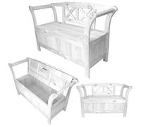 KADAX Banco de jardín, 119x45x73 cm Banco con cojín de una placa de fibra de madera, banco con espacio de almacenamiento y respaldo, banco de madera para jardín, balcón (119 cm/Blanco)