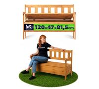 KADAX Banco de Jardín - 120 x 47 x 81,5 cm, Banco de fibra resistente a la intemperie con espacio de almacenamiento y respaldo, Marrón