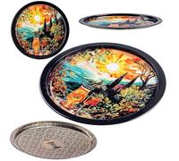 KADAX Bandeja de metal para servir de 32,5 cm de diámetro, bandeja redonda con borde elevado y diseño decorativo, plato decorativo redondo, bandeja metálica (sol)