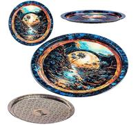 KADAX Bandeja de metal para servir de 32,5 cm de diámetro, redonda con borde elevado y diseño decorativo, plato decorativo redondo, bandeja de metal (palmeras)