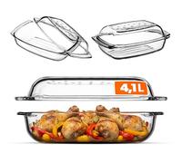 KADAX Bandeja de vidrio con tapa resistente al calor, recipiente ignífugo para lasaña, estofado de verduras, asado (rectangular - 4,1 L)