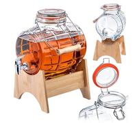 KADAX Barril de 5 litros con grifo y dispensador de bebidas transparente con base de madera