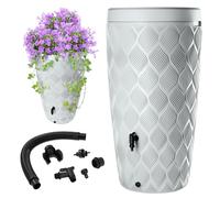 KADAX Barril de lluvia con maceta integrada en la tapa de 240 L, barril de lluvia de plástico, depósito de agua de lluvia con grifo, resistente a las heladas (gris claro)