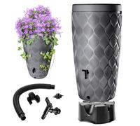KADAX Barril de lluvia con maceta integrada en tapa, 240 l, barril de lluvia de plástico, depósito de agua de lluvia con grifo y soporte, tanque de lluvia (gris)