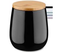 KADAX Bote cosmético hecho de cerámica con tapa de bambú para almacenamiento de discos de algodón, bote universal para cuarto de baño, redondo (negro)