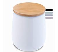 KADAX Bote cosmético hecho de cerámica con tapa de bambú para almacenamiento de discos de algodón, bote universal para cuarto de baño, redondo (blanco)