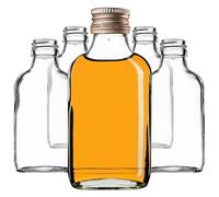 KADAX Botella de bolsillo 100ml, 50 unidades, pequeñas botellas de cristal con tapón de rosca, mini botellas de licor, botellas de aguardiente (Oro)