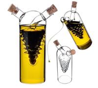 KADAX Botella de cristal 2 en 1 para aceite y vinagre, dispensador de aceite de 300 ml y dispensador de vinagre de 50 ml en una botella, botella de aceite con tapón de corcho, botella de aceite de