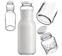 KADAX Botella de leche de 1 l con tapón de rosca, botellas vacías de gran orificio para llenado de leche, botellas de vidrio con tapa, botella de cuello ancho (1 pieza)