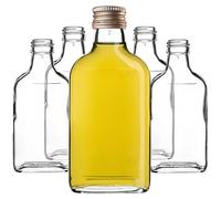 KADAX Botella plana 200 ml, 50 unidades, pequeñas botellas de cristal con tapón de rosca, mini botellas vacías para rellenar, mini botellas de licor, botellas de aguardiente (Oro)