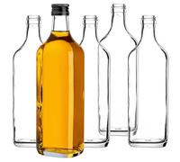KADAX Botellas de cristal vacías de 500 ml, 10 unidades, botellas de licor con tapón de rosca para whisky, botellas para rellenar licor, whisky y vino, botellas de chupito de cristal (negro, corto)