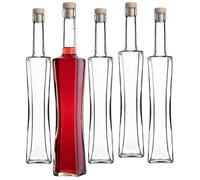 KADAX Botellas de licor 500ml, 10 unidades, botellas de cristal vacías con corcho, botellas de jugo, botellas cuadradas para rellenar con licor y vino, botellas de aguardiente, botellas de vino