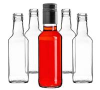 KADAX Botellas de vidrio para llenar, 200 ml, 10 botellas vacías de licor con tapón de rosca, botellas de jugo para licor, botellas de enebro (negro, largo)