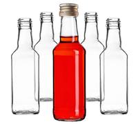 KADAX Botellas de vidrio para rellenar, 200 ml, 50 unidades, botellas de licor vacías con tapón de rosca, botellas de zumo, botellas para licor, botellas de aguardiente (dorado)