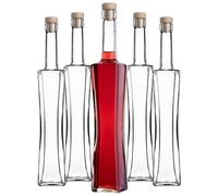 KADAX Botellas para licor 500ml, 5 unidades, botellas de cristal vacías con corcho, botellas de jugo, botellas cuadradas para rellenar con licor y vino, botellas de aguardiente, botellas de vino