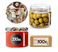 KADAX Botes Herméticos, Tarros de Conservas con Tapa de Rosca, Tarros de Mermelada de 330 ml, Tarros para Mermeladas, Miel, Tarros con Tapón de Rosca (Champiñones/100 Unidades)