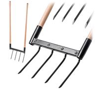 KADAX Broadfork - Horquilla de jardín con 4 dientes y mango largo de madera, tenedor para aflojar el suelo y trabajar el jardín, Broadfork para airear suelos (49,5 x 134 cm)