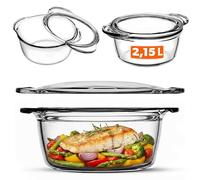 KADAX Cacerola con tapa 2,15L - Cacerola redonda de vidrio, resistente al fuego y robusta - ideal para guisos, carne y verduras