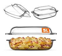 KADAX Cacerola de Vidrio, Plato Apto para Horno con Tapa y Asas para Lasaña, Plato Resistente al Calor para Cocinar, Hornear, Asar (Rectangular, 5L)