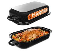 KADAX Cacerola esmaltada con tapa, 37,5 x 20 x 13 cm, para asar gansos y zumos esmaltados, cacerola para patos, apta para horno, sartén para asar carne