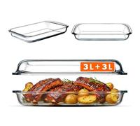 KADAX Cacerola rectangular de 6L de vidrio resistente al calor con tapa, apta para lavavajillas, moldes de gas para hornear, vajilla para asar, molde de vidrio para lasaña, pastel (transparente)