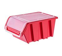KADAX Caja apilable con tapa, caja de almacenamiento de plástico PP, en diferentes tamaños y colores, cajas de almacenamiento con solapa para pared de herramientas (rojo, 1 unidad - 230 x 160 mm)