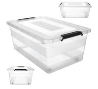 KADAX Caja de almacenamiento con tapa, caja de juguetes de plástico resistente, caja de almacenamiento con cierre de clic, contenedor de almacenamiento (transparente, 40 L)