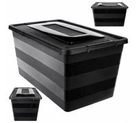 KADAX Caja de almacenamiento con tapa, caja de juguetes de plástico resistente, caja de almacenamiento con cierre de clic, contenedor de almacenamiento (negro, 55 L)
